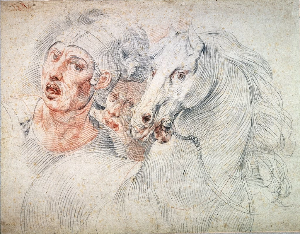 Studio di un cavallo e due soldati
